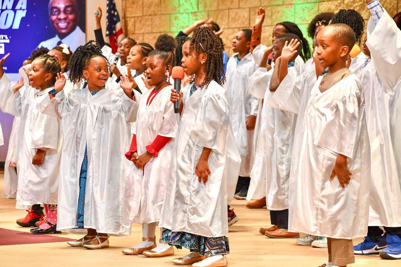The children's choir singing during a service